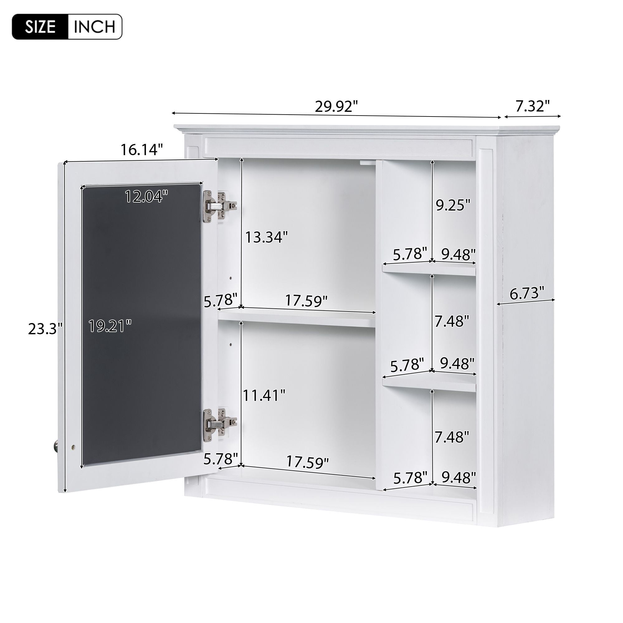 DEALTOPS Stylish Wall Mounted Bathroom Mirror Cabinet with Cabinet and Open Shelves, White