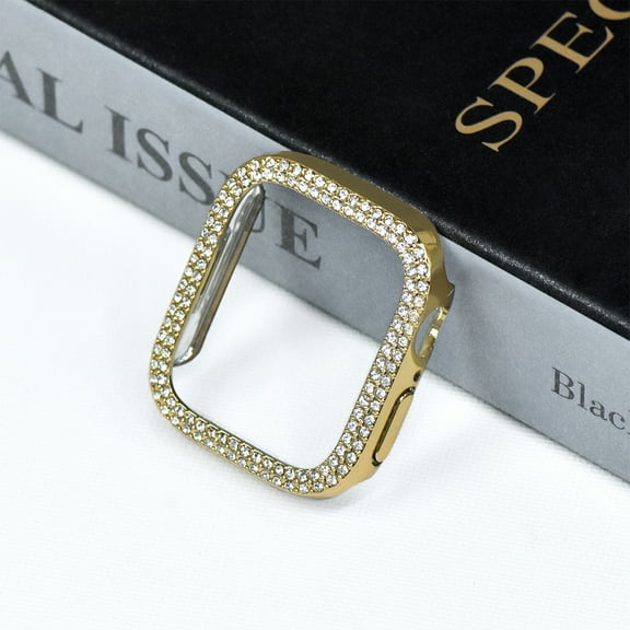 Case for Apple Watch Series 9/8/7 45mm Women Girls, Bling Crystal Diamond Rhinestone Ultra-Thin Bumper Fame Cover Protective Case for iWatch 45mm Accessories,Gold