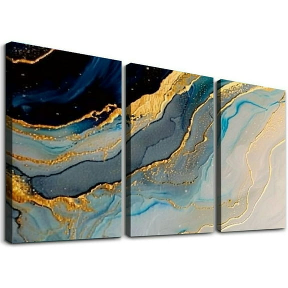 JRXY Wall Art Black Gold Marble on Fiberboard, Spliced into a Large Self-adhesive Wall Decorative Art Pictures, Wall Decor for Living Room, Bedroom, Office,3 pcs 12x16x3pcs