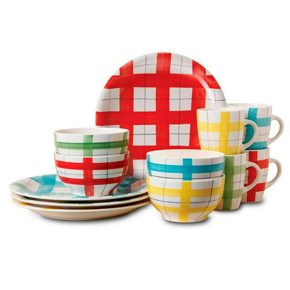 Gibson 12Piece Dinnerware Set in 4 Assorted Hand Painted Colors