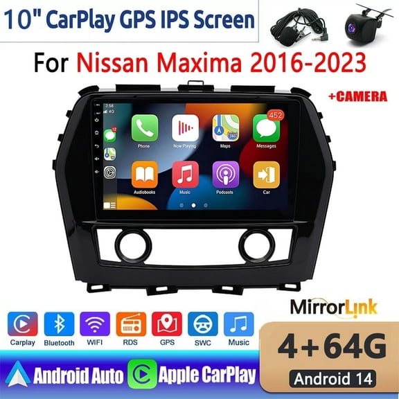 Car Stereo Radio for Nissan Maxima 2016-2023 10" Android 14 Touchscreen, Car Radio 4 64G Wifi GPS Navigation, Wireless CarPlay Android Auto