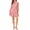 thumbnail image 2 of INSPIRE CHIC Women's Ruffle Tie Neck Babydoll Dress Swiss Dots Mini Tiered Dresses Pink S, 2 of 6