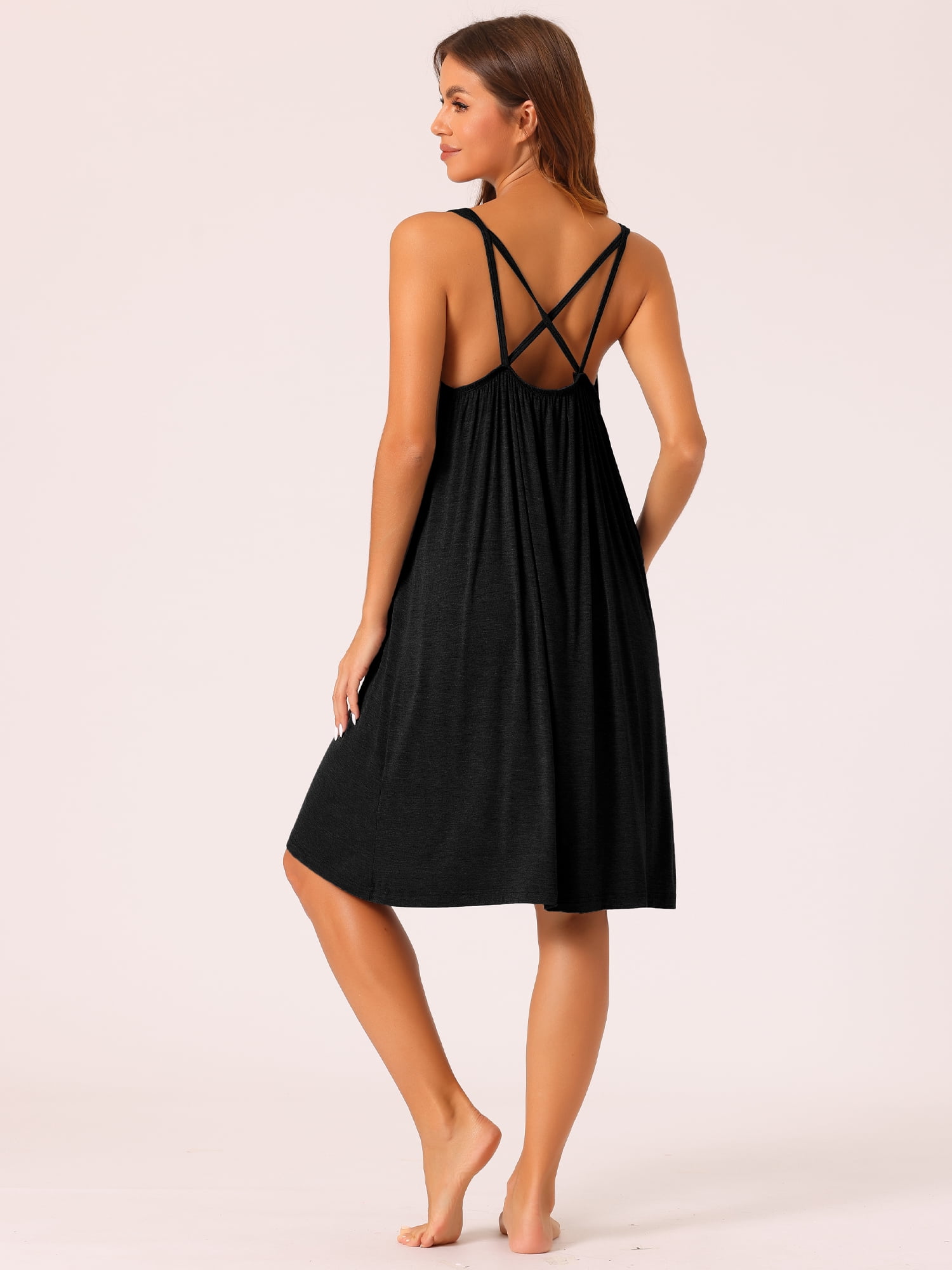 DARING DIVA Women's Backless Loose Sleep Dress Cross Back Night Dress 3XL Black