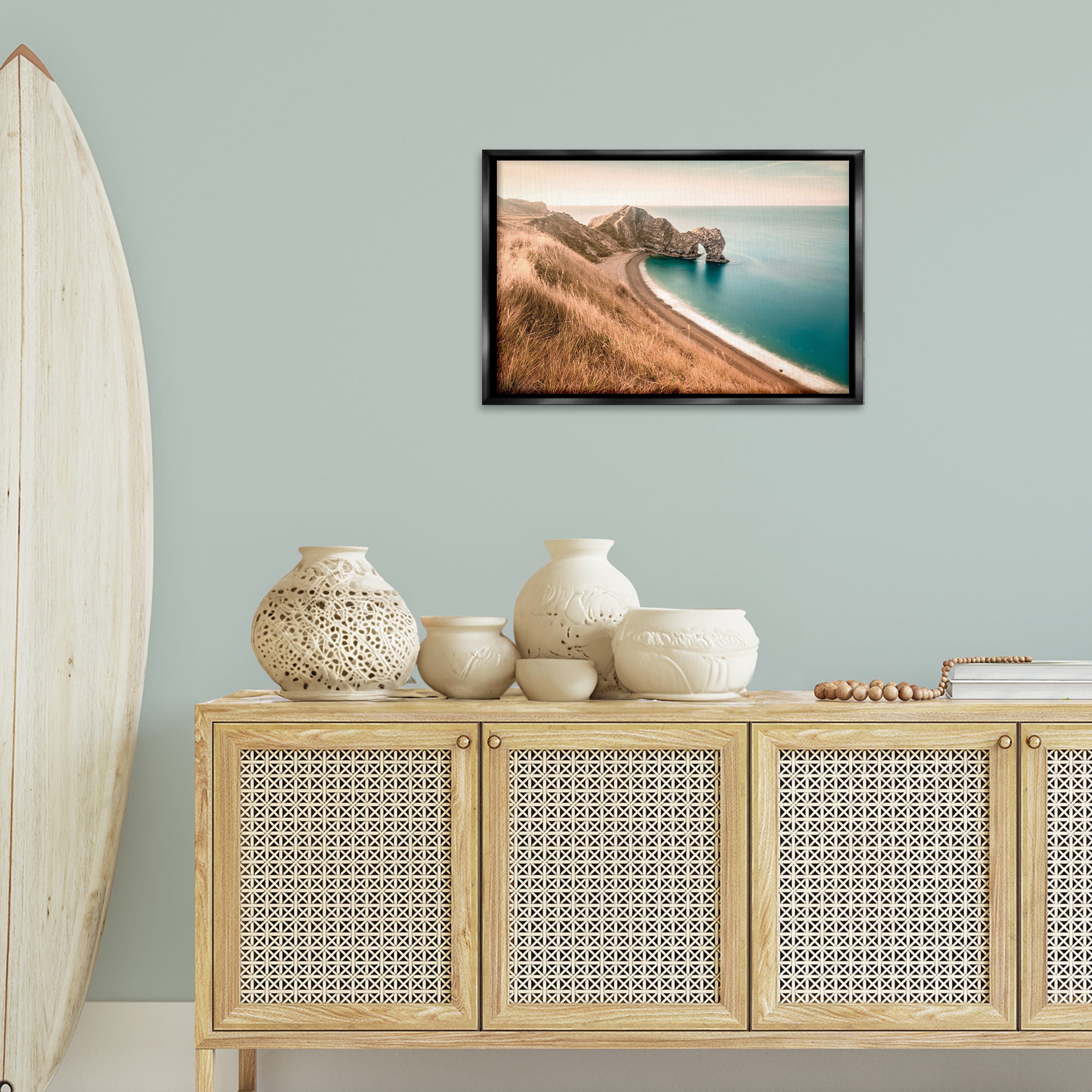 Stupell Industries Beach With Arched Cove Landscape & Nature Photography Black Floater Framed Canvas Art Print Wall Art, 25 x 17