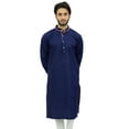 thumbnail image 6 of Atasi Men's Long Cotton Mandarin Collar Blue Shirt Ethnic Clothing-Small, 6 of 7