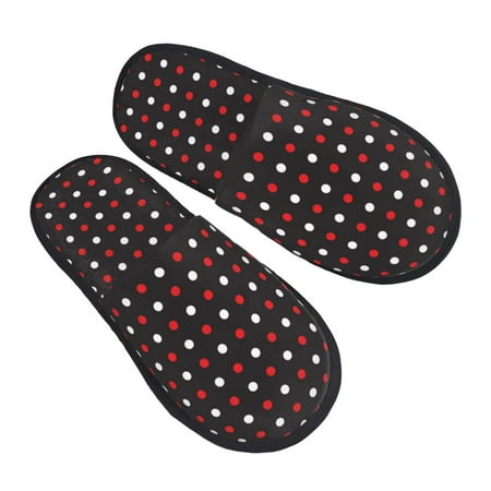 

Junzan Fuzzy Feet Slippers For Women House Shoes Non Slip Indoor/Outdoor Red And White Polka Dots Designs-Large