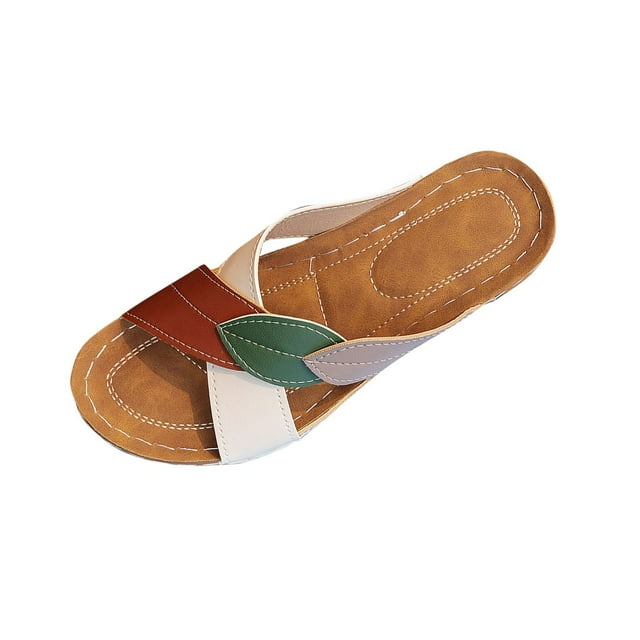 Women's Arch Support Slide Sandals Slip On Wedge Sandals Casual Comfortable Lightweight Flat Slides