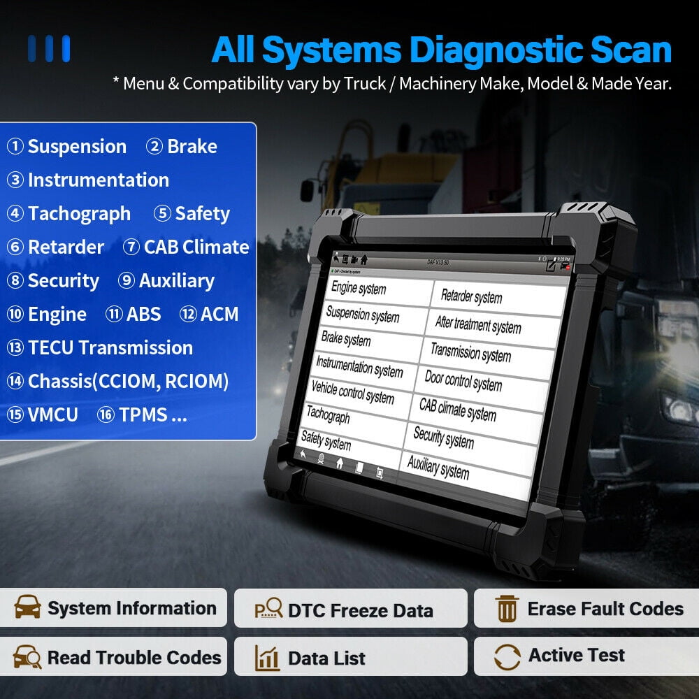 ANCEL X7 HD Heavy Duty Truck Scanner Tablet Diesel Truck Diagnostic Tool ECU Reset Full System Bidirectional Control Free 15 Reset Services,24V Truck 12V Car 2in1 Code Reader, Gift:Car Battery Tester