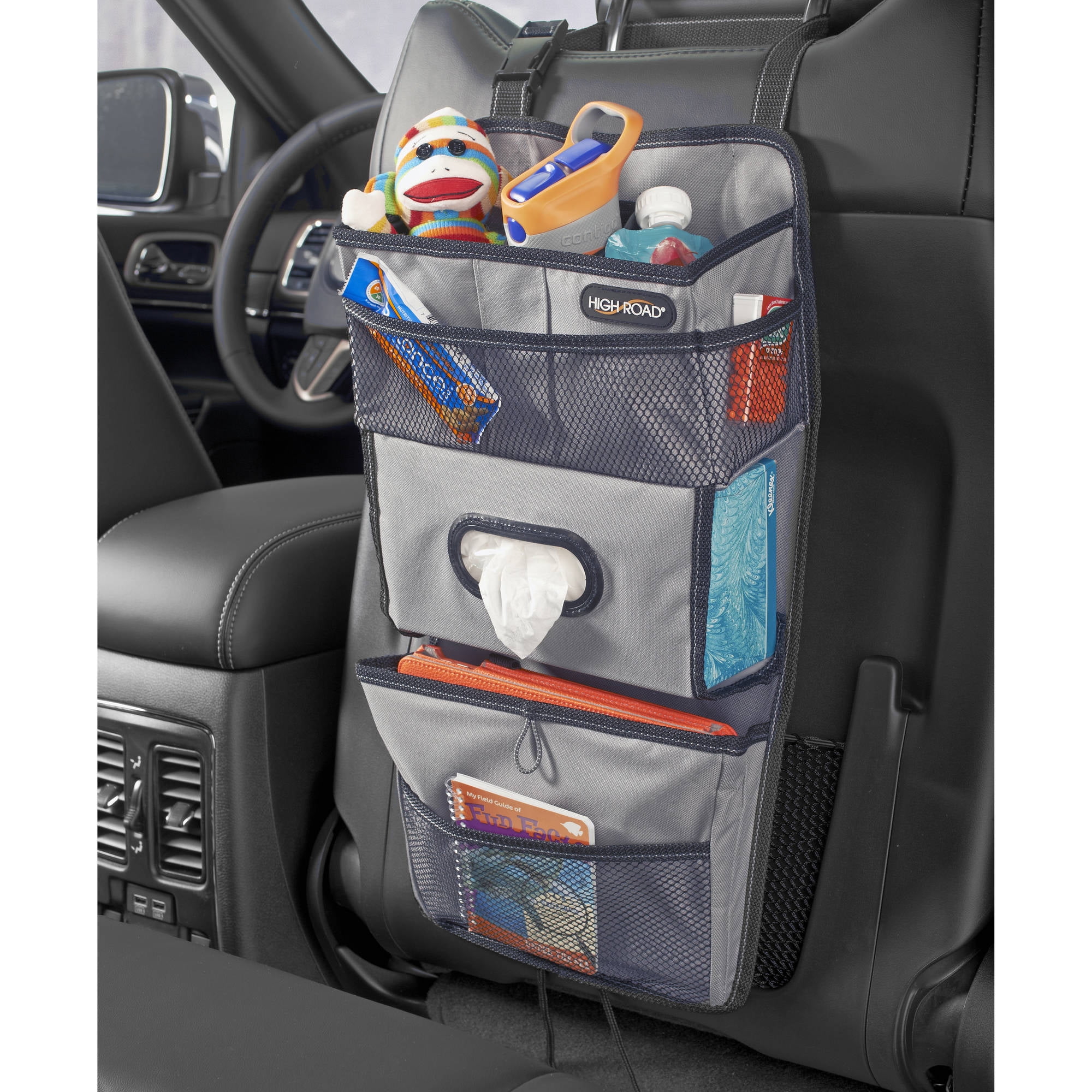 Zone Tech Car Seat Driver Headrest Multi-Pocket Organizer Classic Black Durable Rugged Pack Cloth Premium Quality 