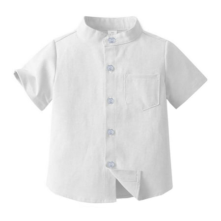 

KDFJPTH Spring Summer Boys Short Sleeved Shirt Solid Color Single Cotton Cardigan Children s Shirt Toddler Tops