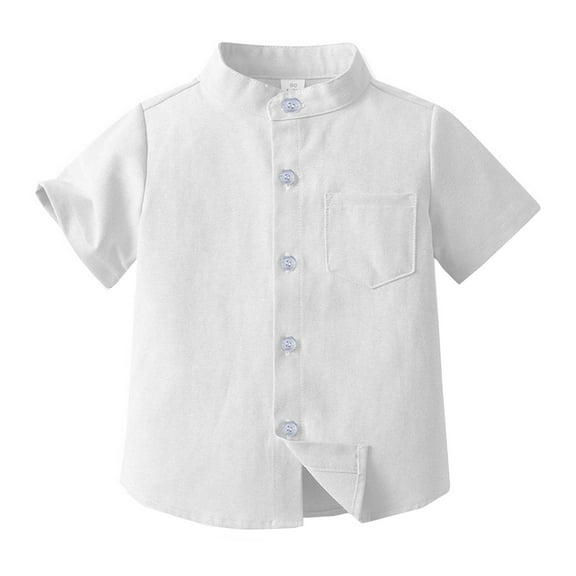 Zanarzt Baby Boy Western Shirt Spring Summer Boys Short Sleeve Shirt Solid Color Single Cotton Formal Button Down Shirt White,5-6 Years