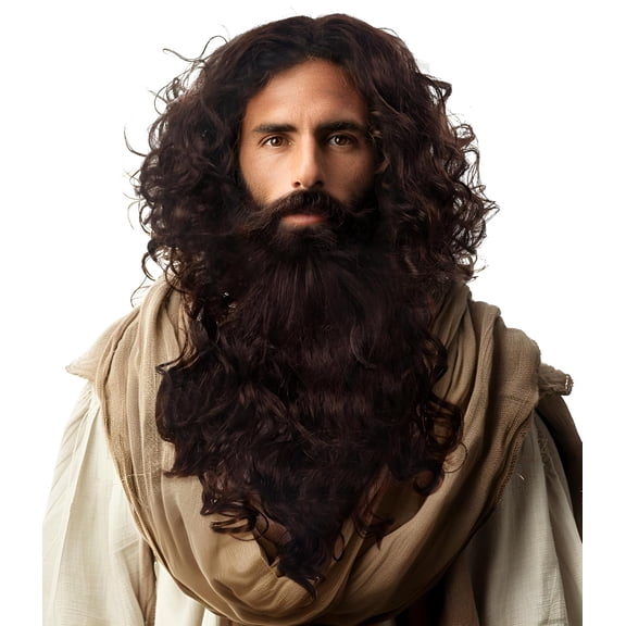 Brown Wizard Curly Wig And Beard Halloween Funny Cosplay Costume Accessory for Adults