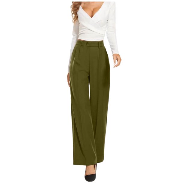Pantalones anchos de color liso, cintura alta y corte drapeado, pantalones de traje informal