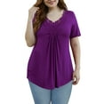 thumbnail image 1 of Othyroce Women's Plus Size Tops Short Sleeve Shirts Lace Crochet Tunic Tops Blouses, 1 of 4