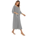 thumbnail image 5 of FIOPHY Womens Zipper Front House Dress Long Robes 3/4 Sleeves Striped Nightgowns Loungewear Bathrobes with Pockets, 5 of 6
