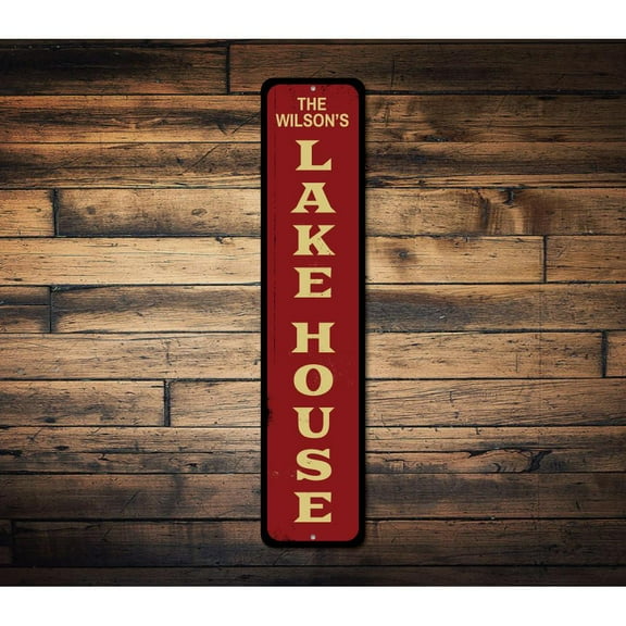 Lake House Vertical Novelty Decor, Metal Wall Sign - 4x18 Inches