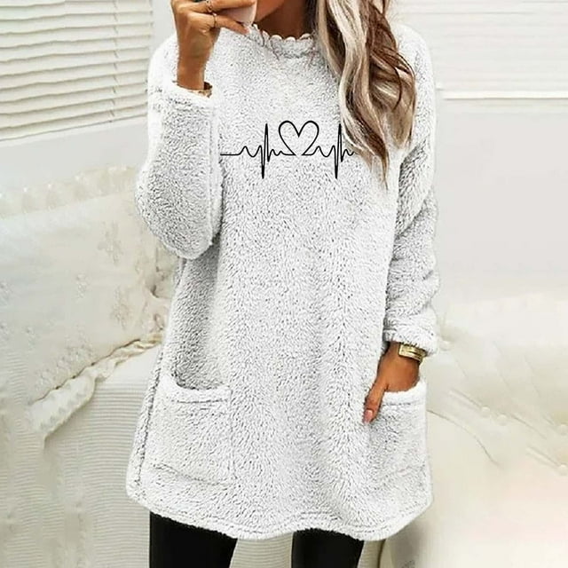 LSLJS Hauts Thermiques pour Femmes, Hauts à Col Rond et d'Hiver Amples avec Poches, Manches Longues et Chauds
