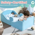 thumbnail image 3 of Toddler floor bed with removable safety rails, suitable for both boys and girls, standard crib size, soft-padded safety mattress, low-profile design (Blue)., 3 of 9