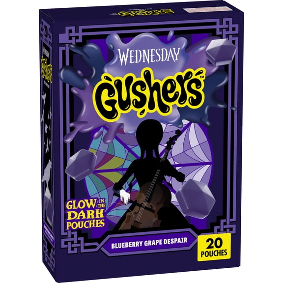 Gushers Wednesday Fruit Flavored Snacks, Kids Halloween Treats (20 Pouches)