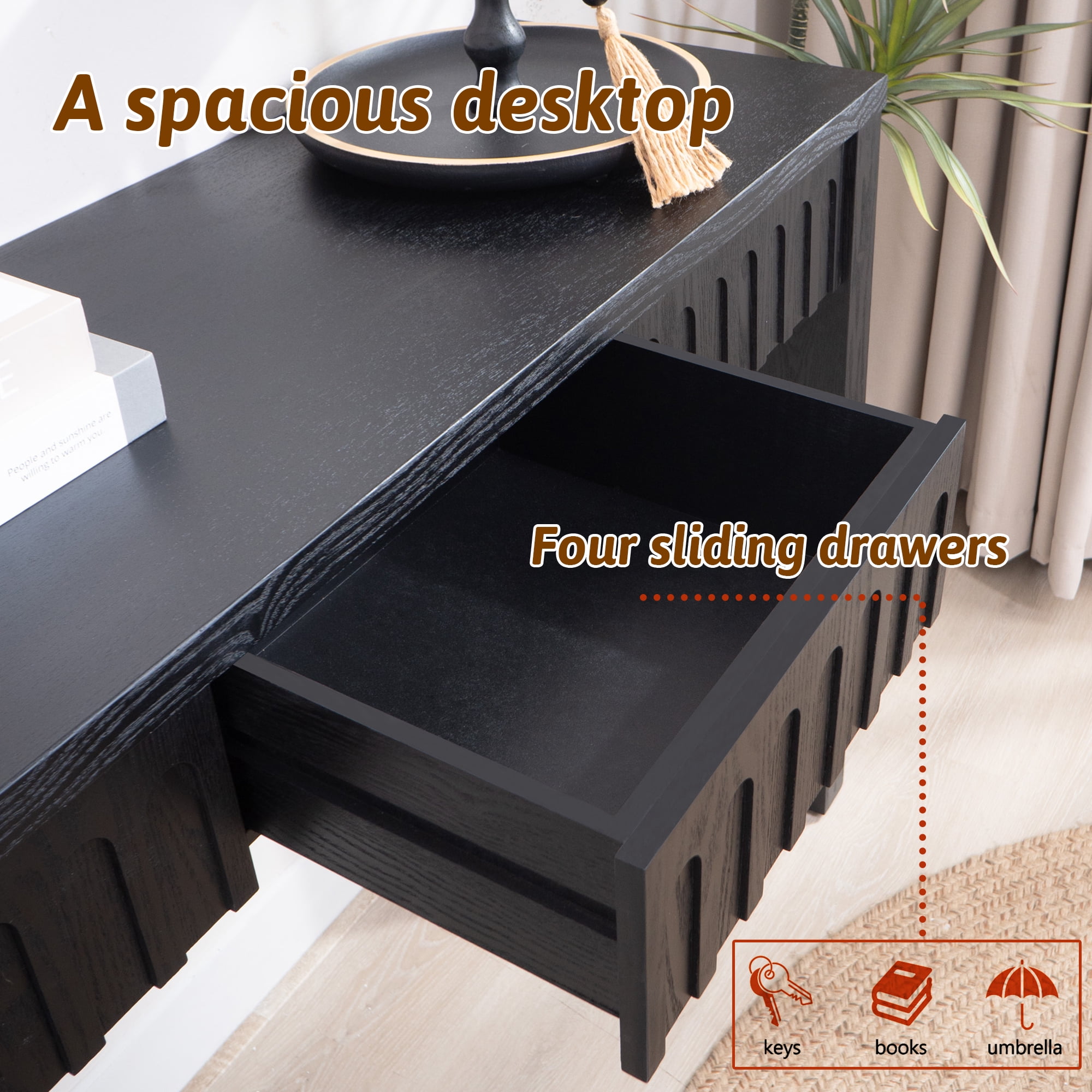 MDQMD Black Console Table with 4 Drawers,59.2'' Entryway Console Table for Hallway,Couch Table Behind Sofa for Living Room,Easy Assembly