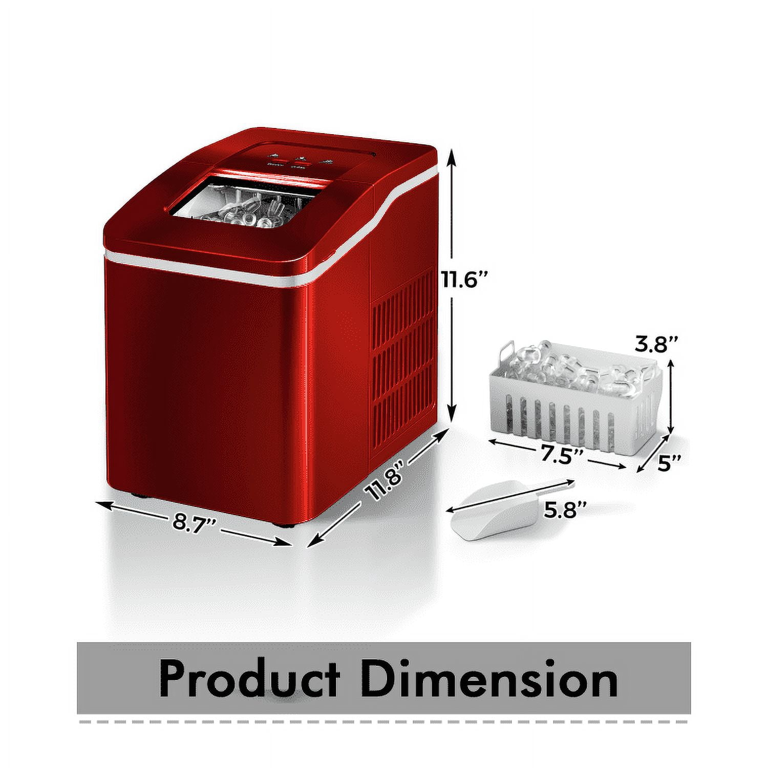 YYAo Big Ice Maker Machine, Ice Cubes Maker, Summer Cooler Machine, Portable Countertop Ice Maker Machine with Scoop-Red