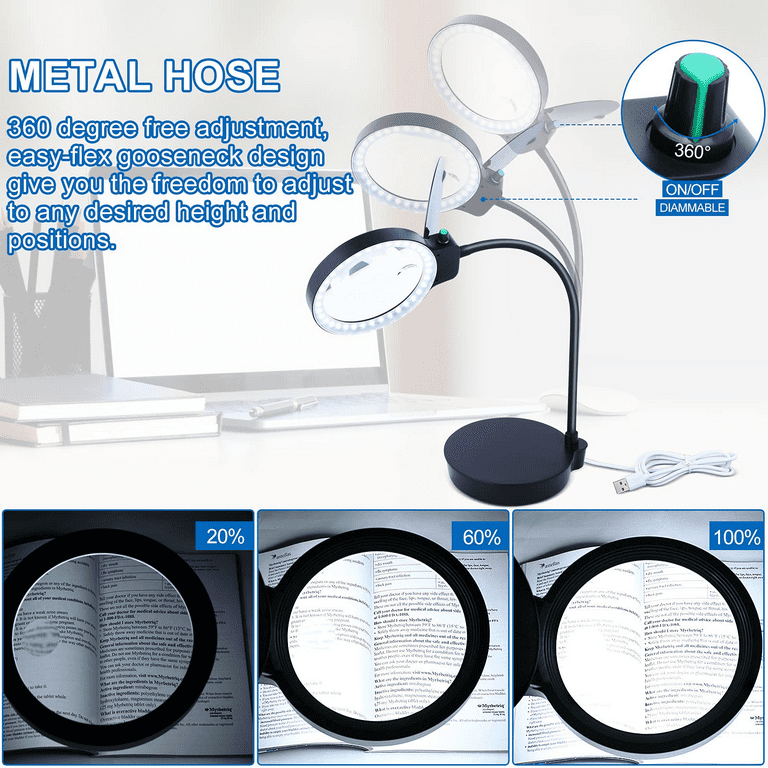 Free gift-Clamp】20X Magnifying Glass Desk Lamp reading light table lamp  clip 20x Optical Magnifying Glass 64 LED Ring Lights Magnifier 3 Color  Modes Stepless Dimmable 360° Rotated Ring Lens LED Light table