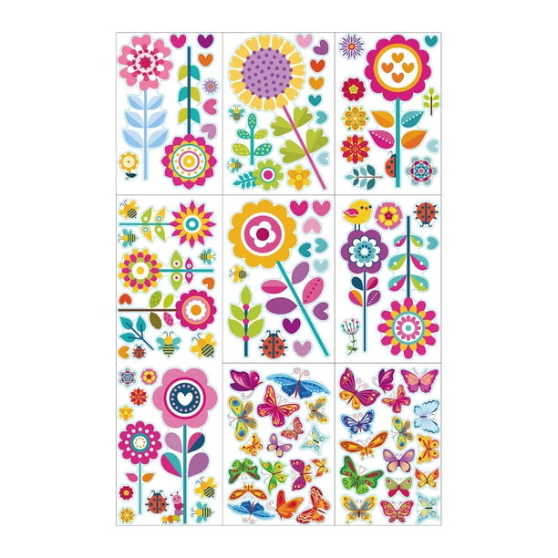 Calcomanías de ventana electrostáticas de 9 piezas, artesanías de bricolaje, calcomanías adhesivas de flor de mariposa anticolisión para