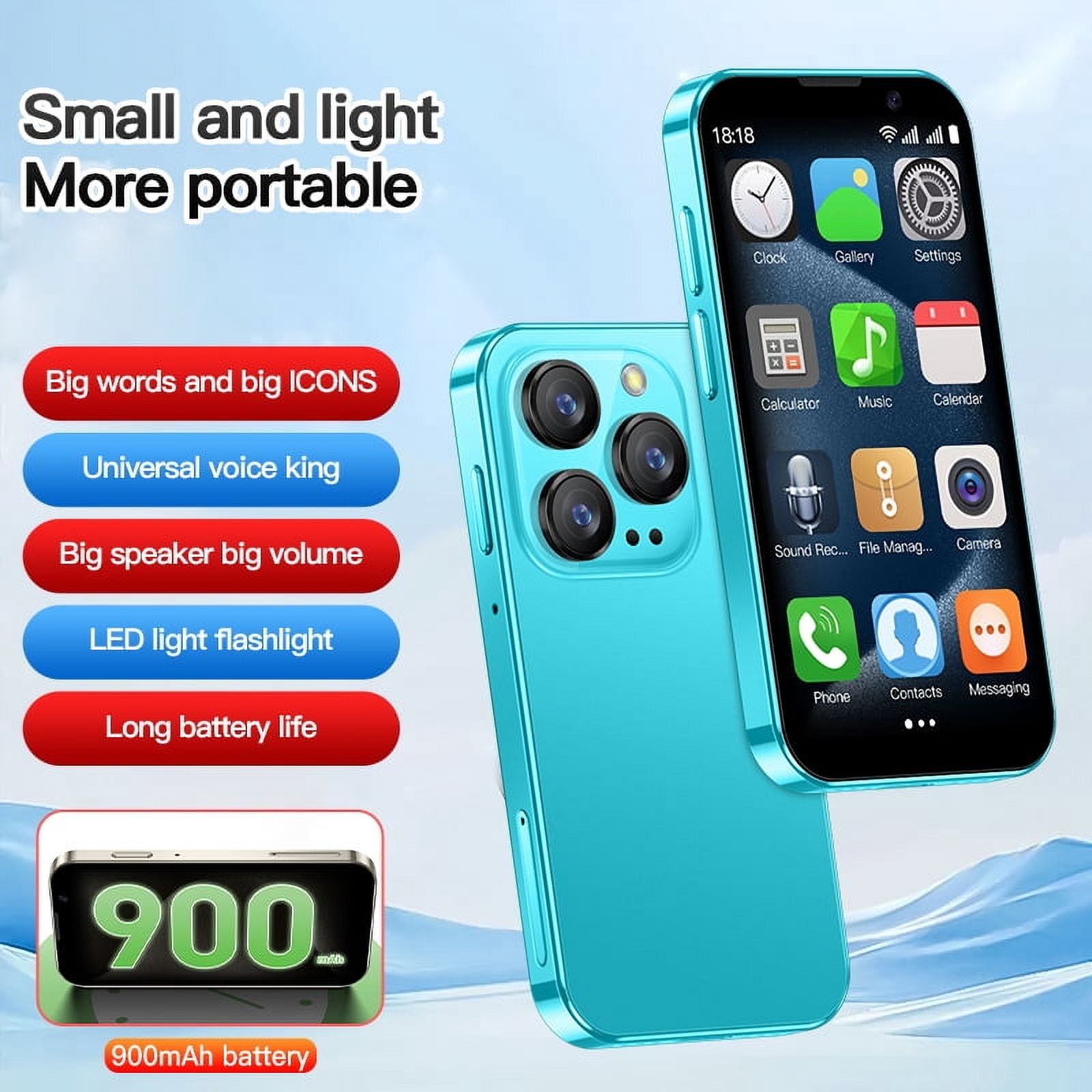 AIEK XS18 Pro 3.0" Mini Smart Phone Android  Face ID 2GB RAM 16GB ROM Facial Recognition Dual SIM Standby 3G Small Phone
