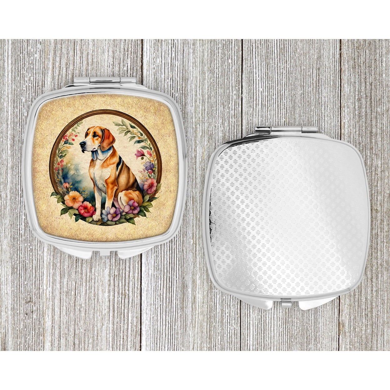 American Foxhound and Flowers Compact Mirror 2.75 in x 3 in