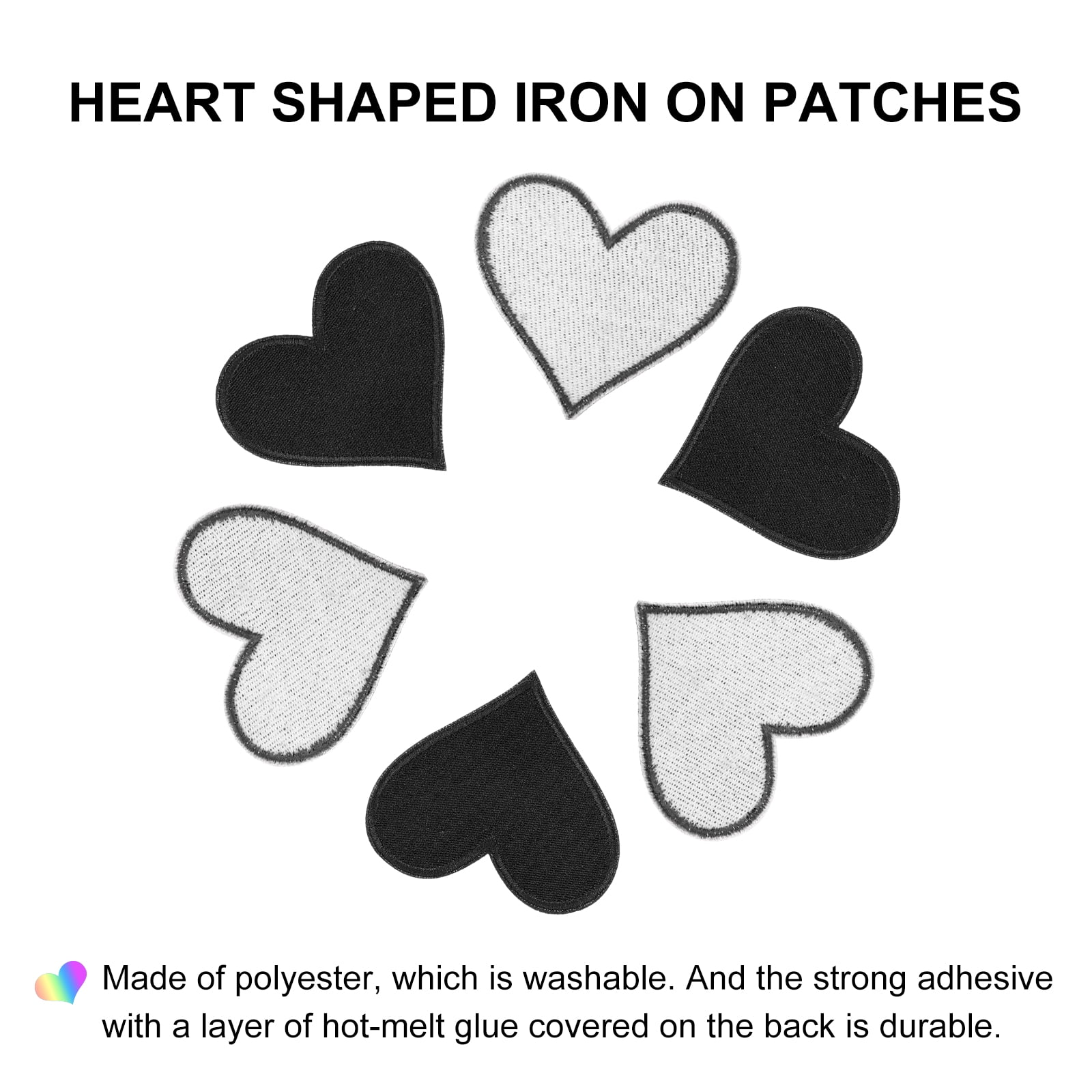 Heart Shaped Iron on Patches 6.8x7cm Embroidered Sew Patches Appliques for Clothing Repair Backpack Shoes Decoration Black 120Pcs