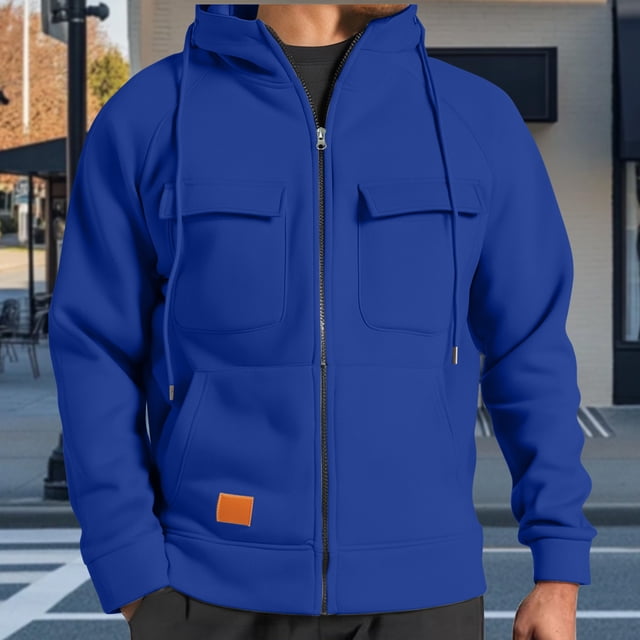 pstuiky manga larga para hombre, Blusa/camiseta informal de manga larga con capucha y bolsillo con cremallera para hombre, color liso salir tops m