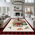 thumbnail image 3 of Christmas Poinsettia Area Rugs 6'x9', Washable Small Throw Rugs for Kitchen Dining room, Winter Xmas Pin Cone Needles Plaid Indoor Outdoor Rug Non-Slip Low Pile Carpet Runner Reversible Floor Mats, 3 of 8