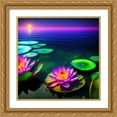 thumbnail image 2 of Stephen Chambers 26x26 Gold Ornate Wood Framed With Double Matting Wall Art Titled - Unreal Neon Waterlilies Two, 2 of 6