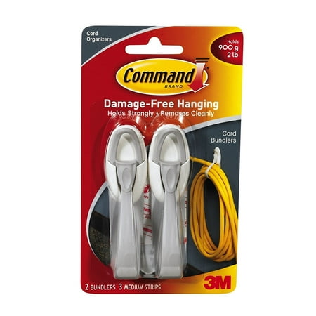 Command Cord Bundler Cable Organizer - Wall Mount, 2 Lb Capacity - 3-Pack, White