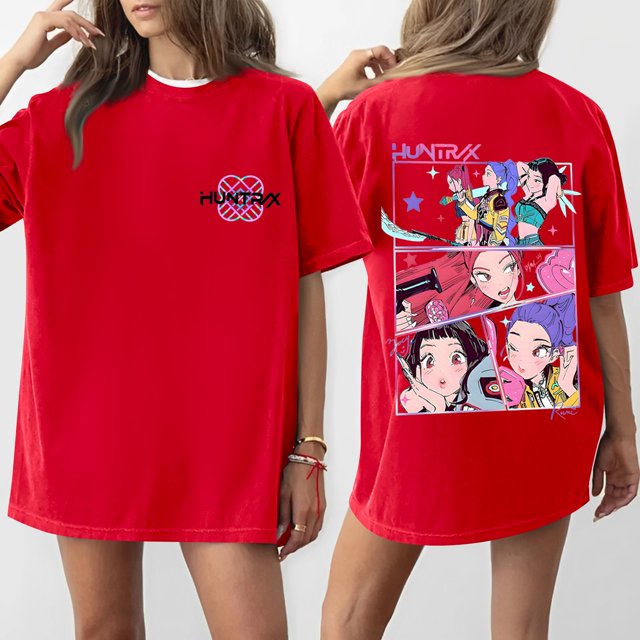Pop cazadora para niña Demon Hunters Graphic Round-Neck Short Sleeve T Shirt For Kids Youth Fashion Tee With Cartoon Print Design Soft Blend Top For Children (Red)