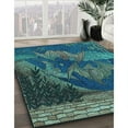 thumbnail image 3 of Ahgly Company Machine Washable Indoor Square Transitional Deep-Sea Blue Area Rugs, 5' Square, 3 of 7