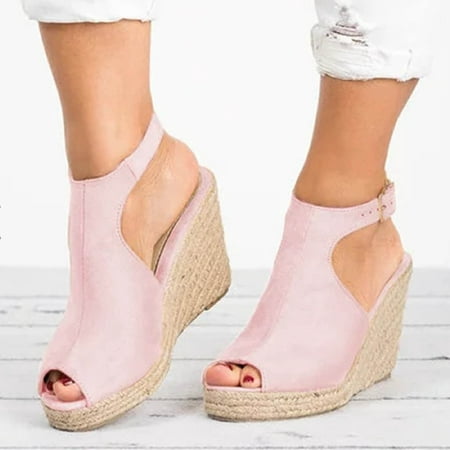 

Sawvnm Fashion Women Solid Summer Ladies Comfy Sandals Slope Heel Casual Beach Shoes Early Access Deals Pink US:10