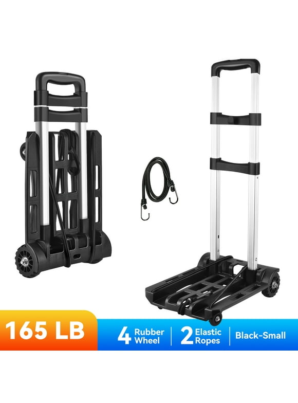 Folding Hand Truck Iron Tube Pull Rod Folding Cart Foldable Trolley Dolly with Wheels Utility Lightweight Expandable Large Chassis Foldable into Backpack, Portable Luggage Cart for Airport Travel