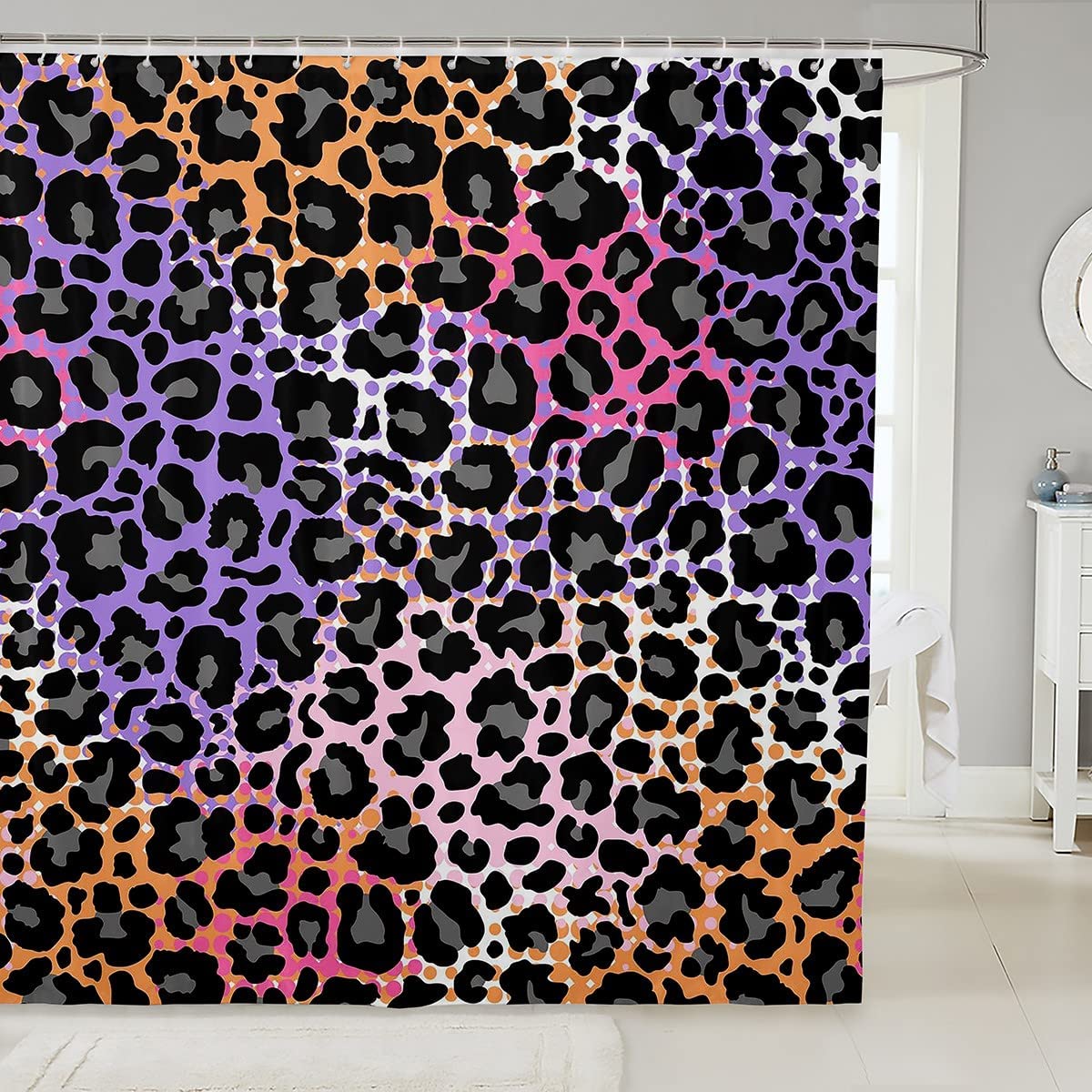 Leopard Print Shower Curtain Colorful Tie Dye Africa Cheetah Print