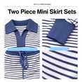 thumbnail image 3 of 2 Piece Outfits Women Striped Sweatsuit Mini Skirt Sets Loose Lapel V Neck Sweatshirt Tie Waisted Tracksuits (L, Blue), 3 of 7