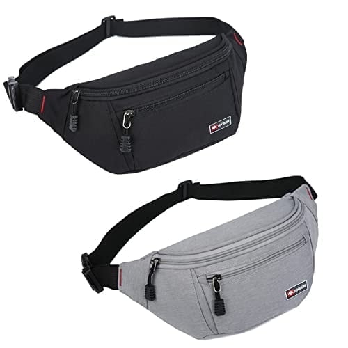 Universal for men and women, water-resistant sports waist bag, travel hiking running waist pack - 2 pieces set