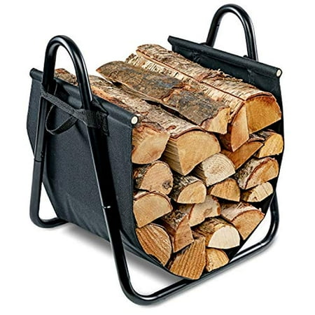 Large Indoor Firewood Rack Firewood Log Holder and Carrier | Large 2-in-1 Indoor/Outdoor Firewood Basket w/ Standing Steel Frame Rack & Canvas Tote w/ Handles for Loading & Carrying Kindling | Great for Fireplace or Wood Stove ()