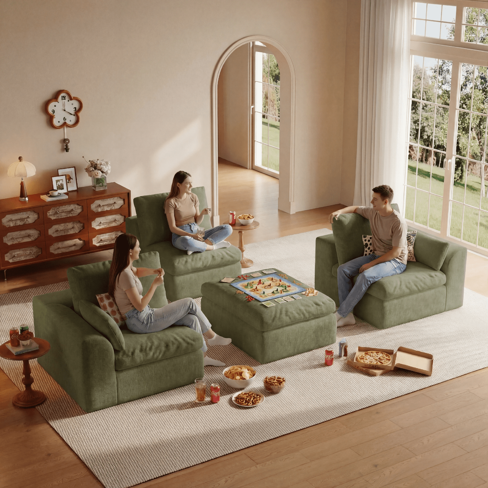 Cubente 108" Cloud Sectional Couch, Boneless Couch, L Shaped Couch with Ottoman, Chenille Modular Sofa for Living Room