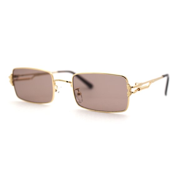 Spring Loaded Hinge Arm Pop Color Rectangle Dad Shade Sunglasses Gold Brown