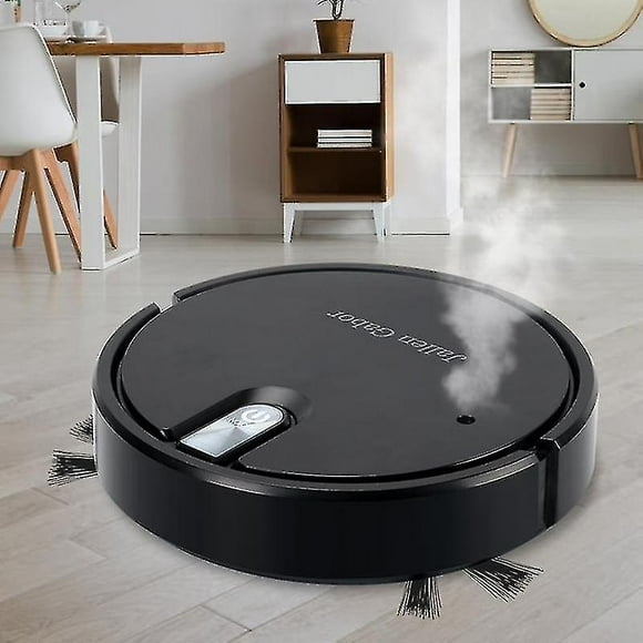 Aspirateur Robot 5-en-1 Aspirateur Sans Fil avec Lumières d'Ambiance à DEL Aspiration Silencieuse Lavage Humidification Aspirateur Nettoyage - Couleur Noir