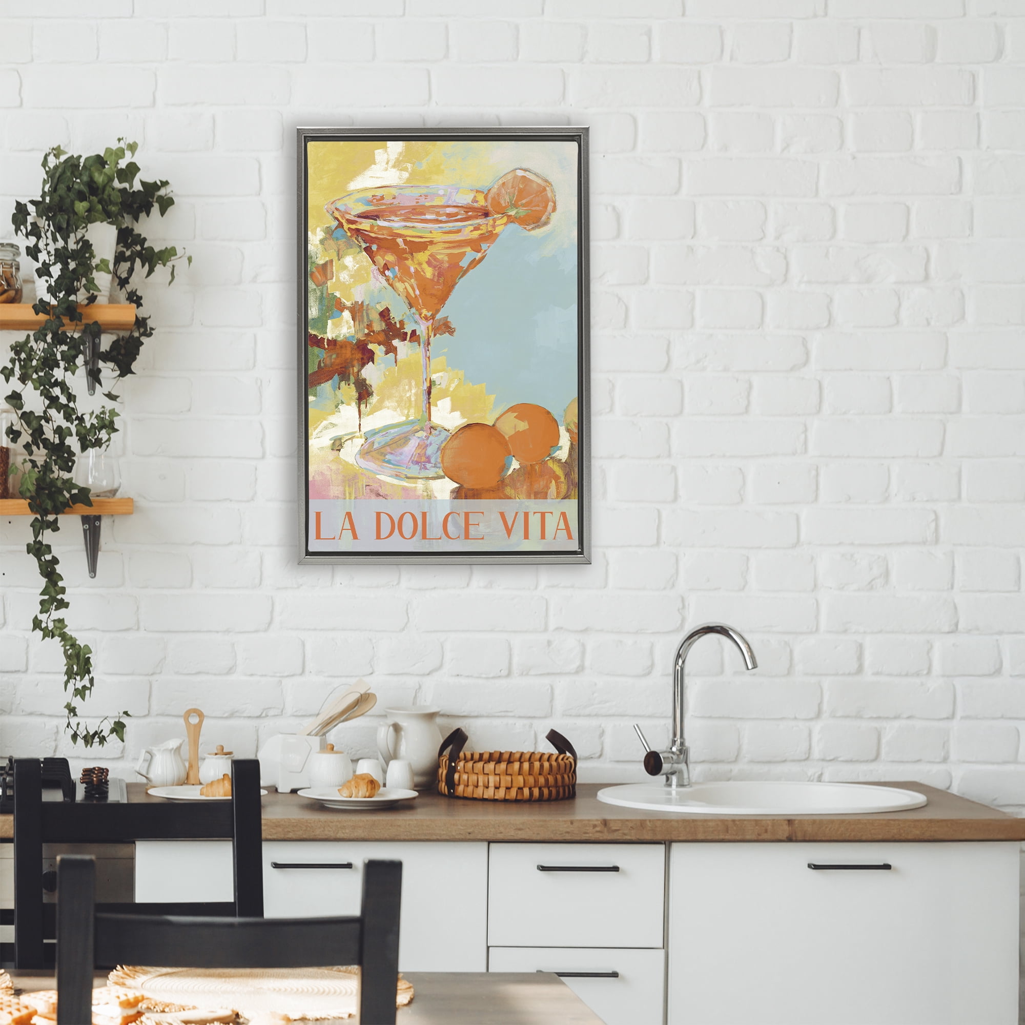 Stupell Industries La Dolce Vita Citrus Cocktail Gray Framed Floater Canvas Wall Art, design by Jane Slivka