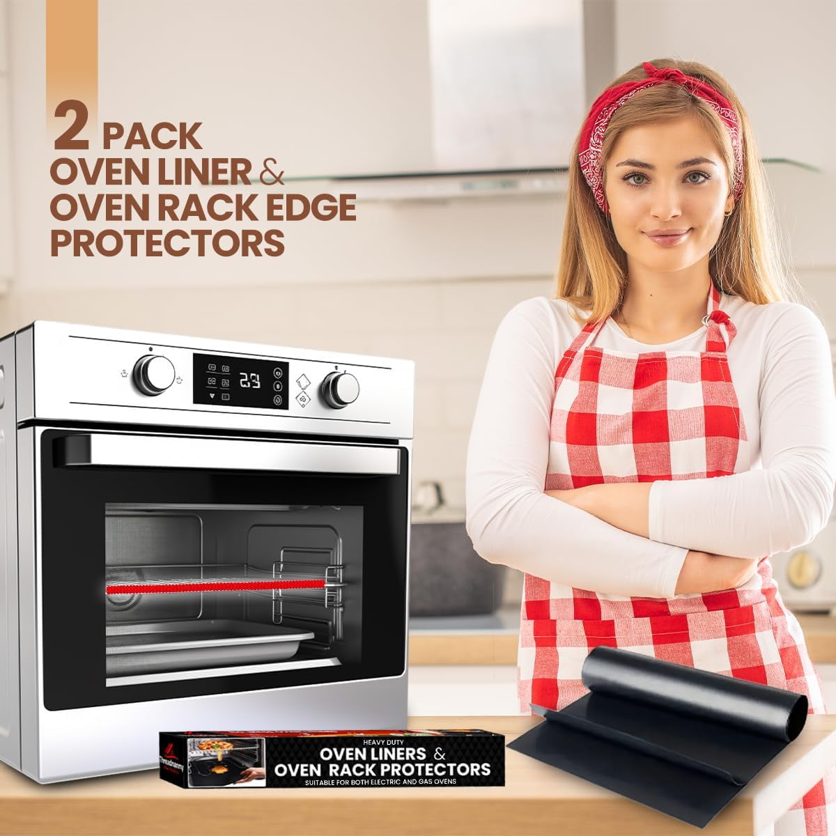 ThreadNanny 2-Pack Large Oven Liner Mats and 2-Silicon Oven Rack Protector Guard for Bottom of Oven