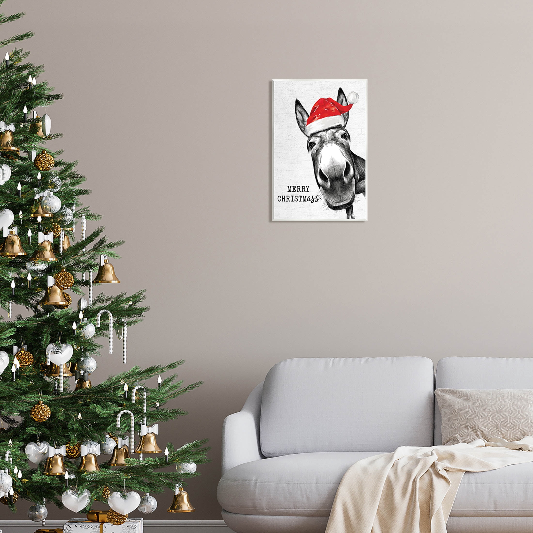 Stupell Industries Merry Christmass Funny Donkey Graphic Art Unframed Art Print Wall Art, Design by Lettered and Lined