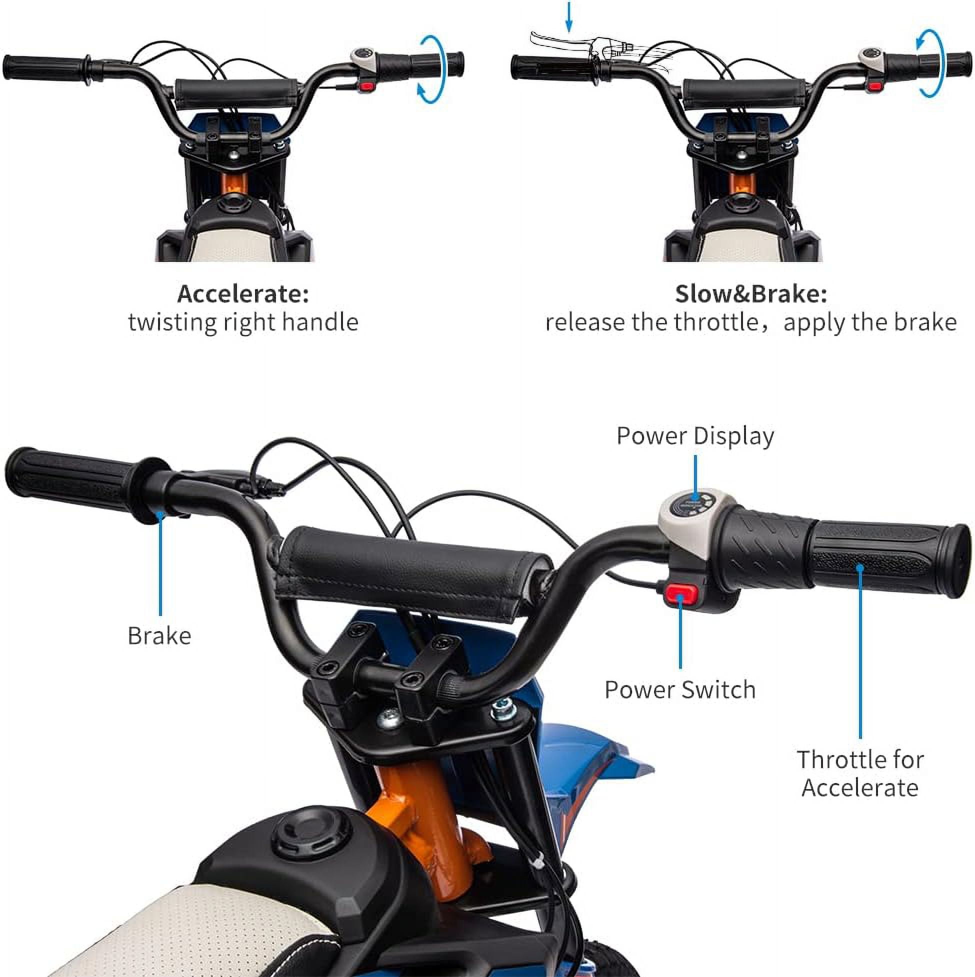 Rugerasy 24V Ride on Motorcycle for,16MPH Fast Speed Electric Battery-PoweRed Off-Road Motocross with 250W Strong Motor,Chain-Driven,Leather Seat,Disc Brake,Air-Filled Tires for Teens,Blue