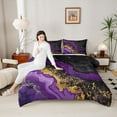 thumbnail image 4 of jejeloiu Purple Gold Black Bedding Comforter Set,Marble Fulid Art Twin Comforter Sets,Modern Aesthetic Art Bedding Set For Adults,Ltra Soft Home Decor Reversible,2-Piece, 4 of 8